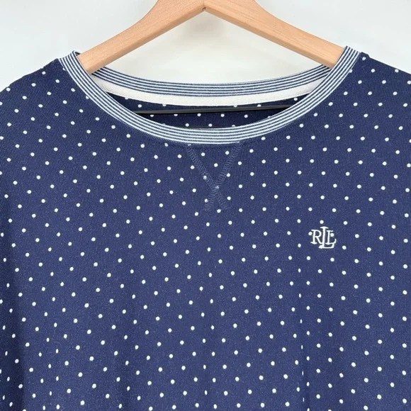 Lauren Ralph Lauren Women's Navy White Polka Dot Long Sleeve and Pants PJ Set - Picture 15 of 16
